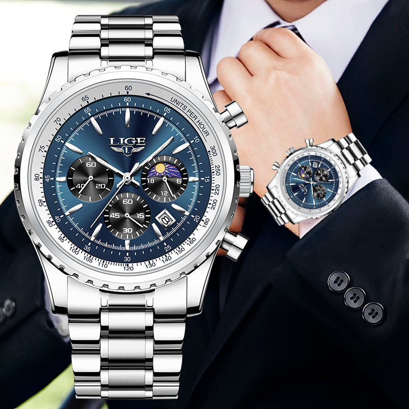 Luxury Watch Maker - LIGE-reloj analógico de acero inoxidable para