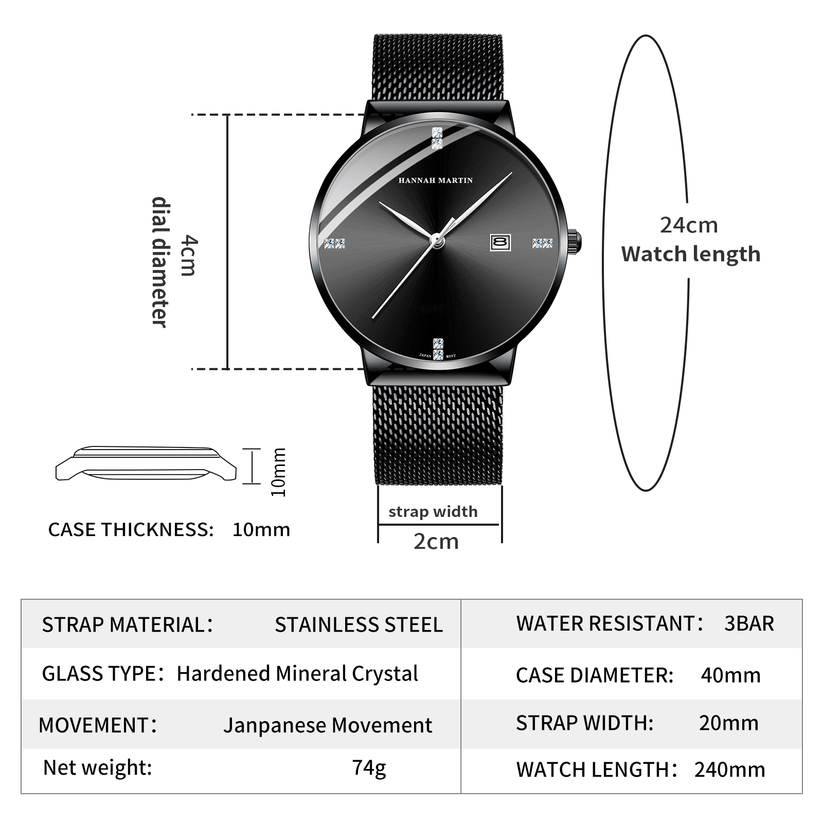 Reloj de hombre HANNAH MARTIN, - Luxury Watch Top 10 reseña y precio